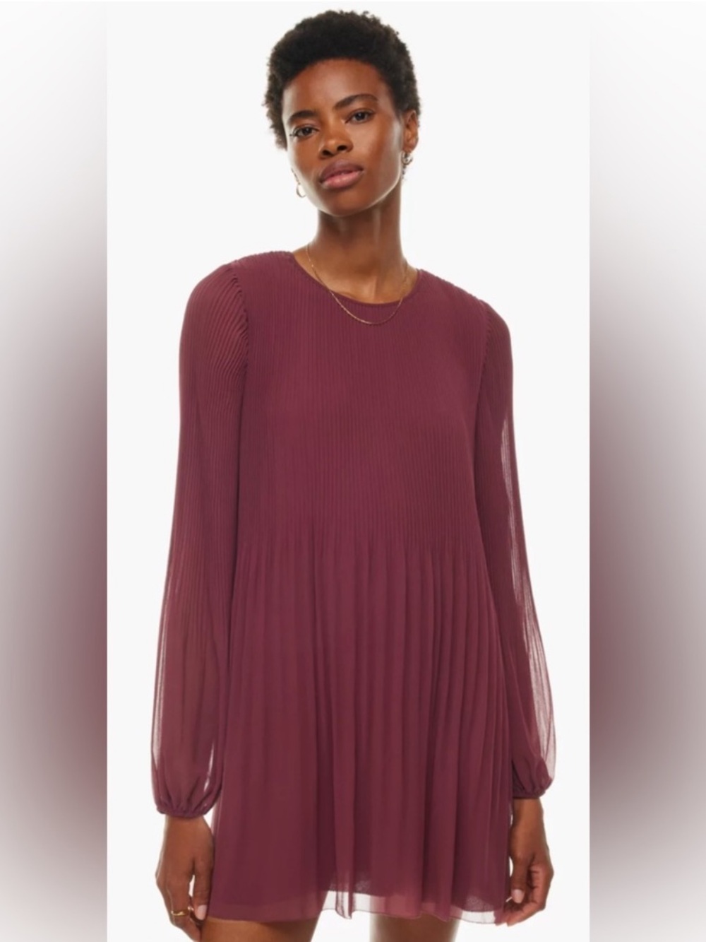 Aritzia Wilfred Daydreamer Mini Dress 2XL Pleated Wine Burgundy